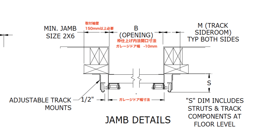 開口寸法ガレージドア取付